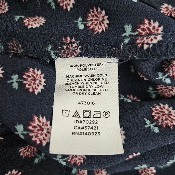 Ann Taylor LOFT Blouse Navy Blue Floral Ruffle Long Sleeve Shirt Large - Picture 7 of 7